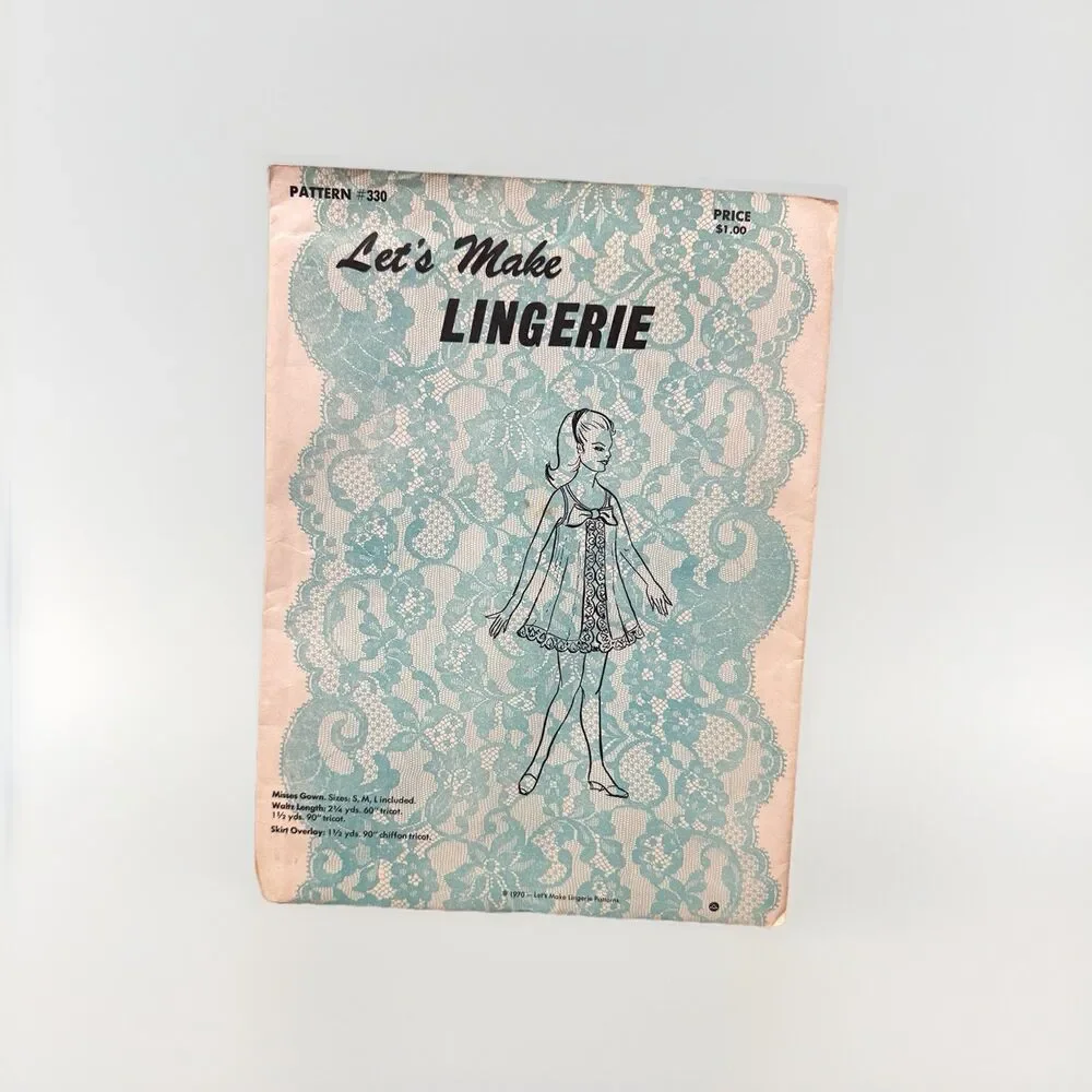1970 Vtg Let's Make Lingerie Sewing Pattern 330 Uncut Misses Gown Size S M L